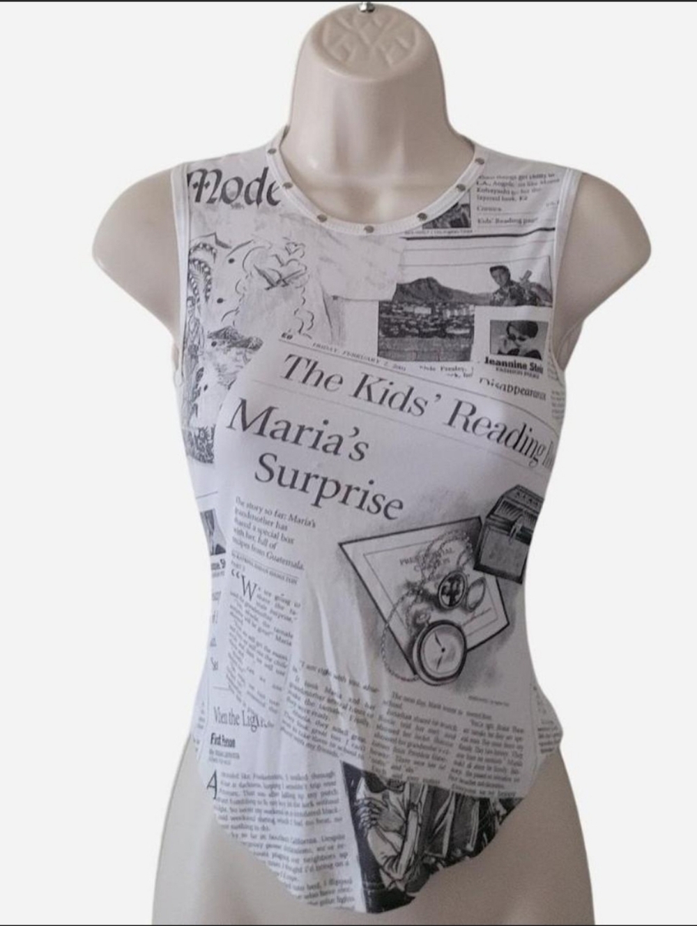 Vintage 90s Newspaper Print Sleeveless Top